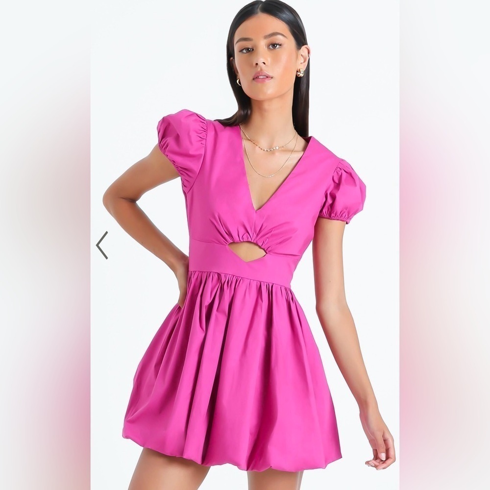 Showpo Cherwell Dress in pink size small cut out front puff sleeves